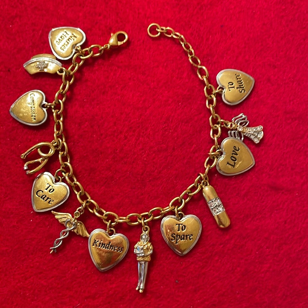 Inspirational Message Nurse Charm Bracelet- Gold- Standard Size